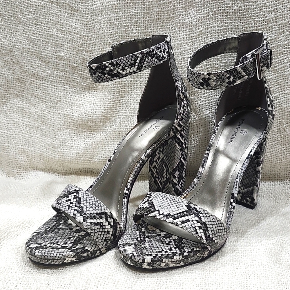 Worthington Lafayette Snake Print Block Heel Sandals